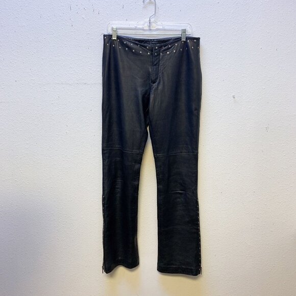 Harley-Davidson Black Leather Motorcycle Pants Size 8/36 - Picture 1 of 8